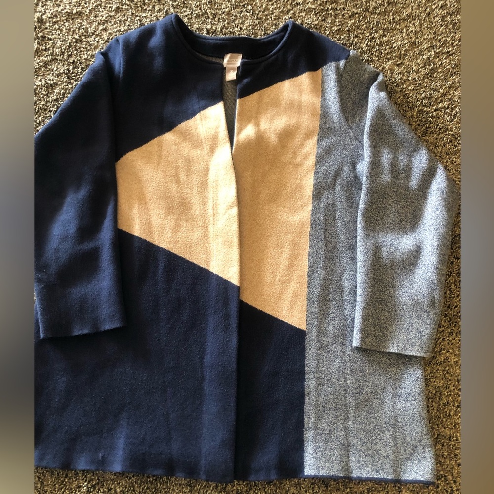 Chicos Size 3 (Size 16-20) Navy, Tan, & Blue tweed colors cardigan sweater (W1)